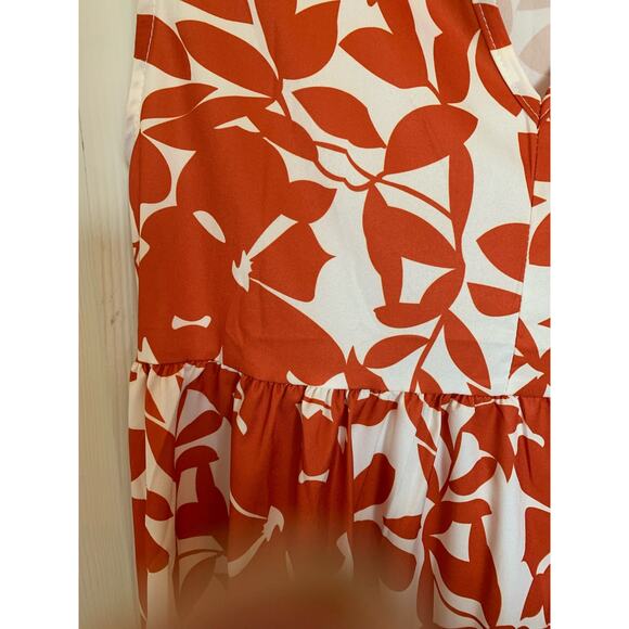 Summer tiered dress size large orange on cream botanical - Picture 7 of 8